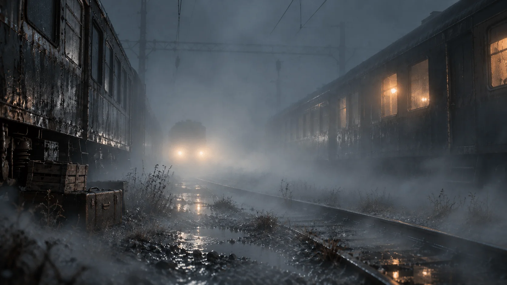 Güterbahnhof im Nebel